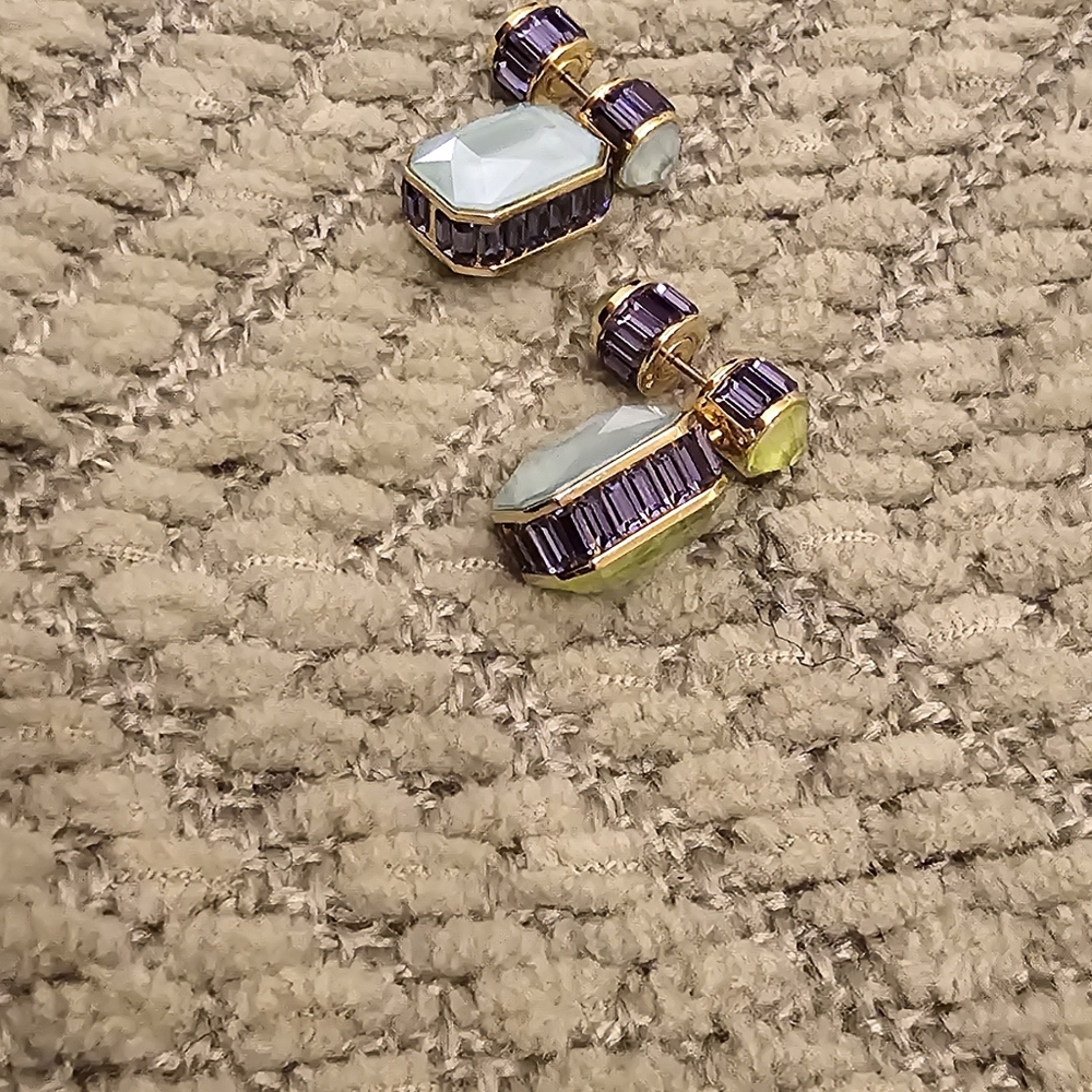 design.

Swarovski Orbita Reversible Drop Earrings - Green/ Purple/Blue - Picture 5 of 10